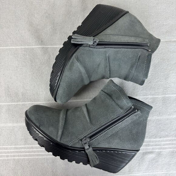 Skechers Parallel Triple Threat Suede Wedge Booties Ankle Boot Charcoal Gray 7 - Picture 13 of 15